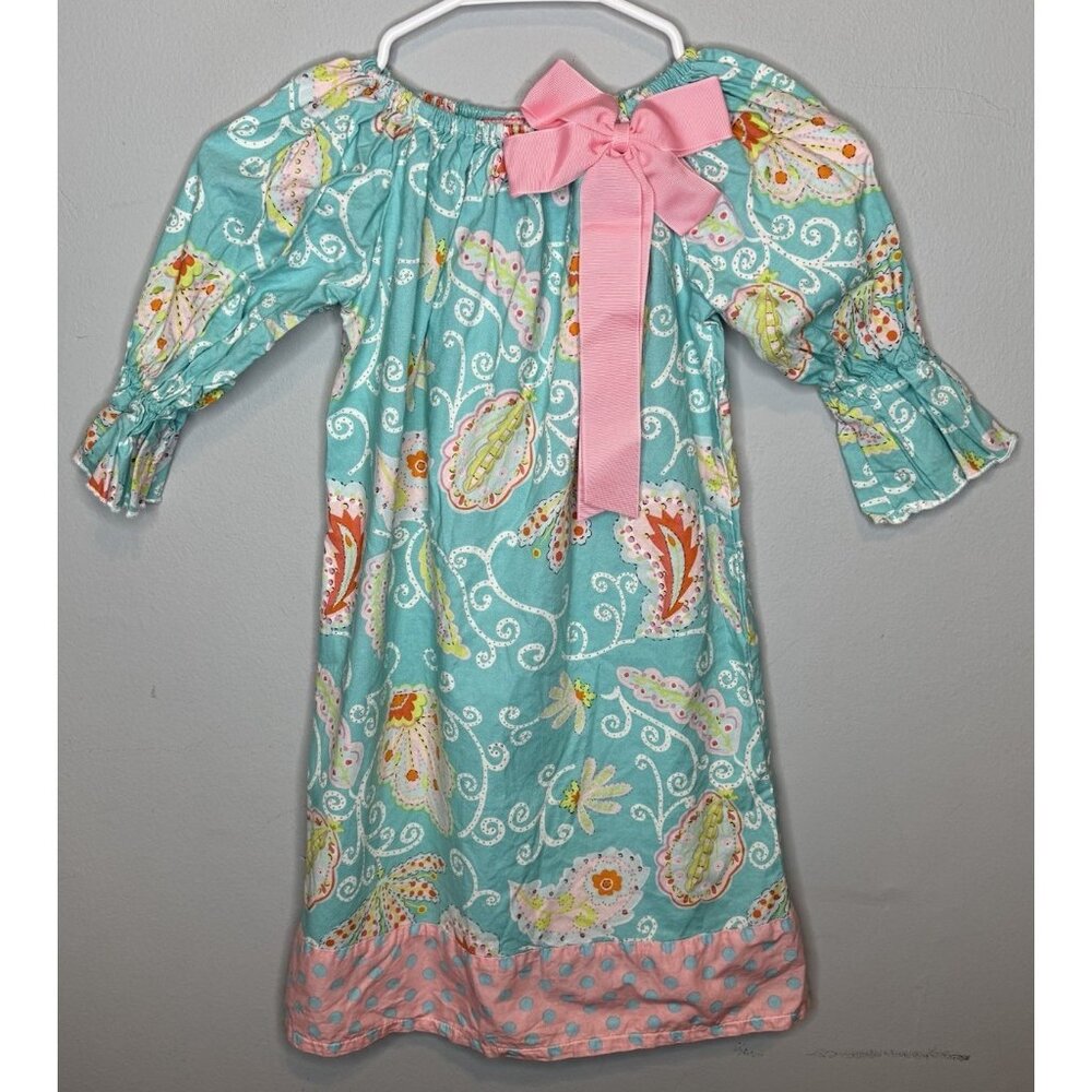 Southern Tots Dress 5 Blue Bow Paisley Long Short Puff Sleeve Polka Dot Preppy